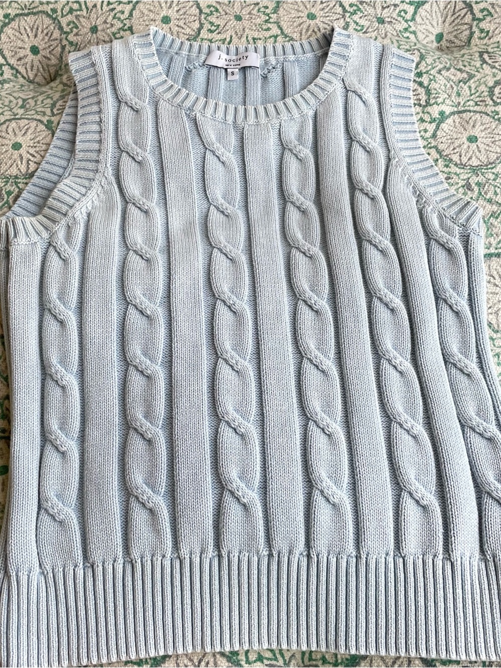 Society Pale Blue Cable-Knit Sleeveless V-Neck Sweater Vest